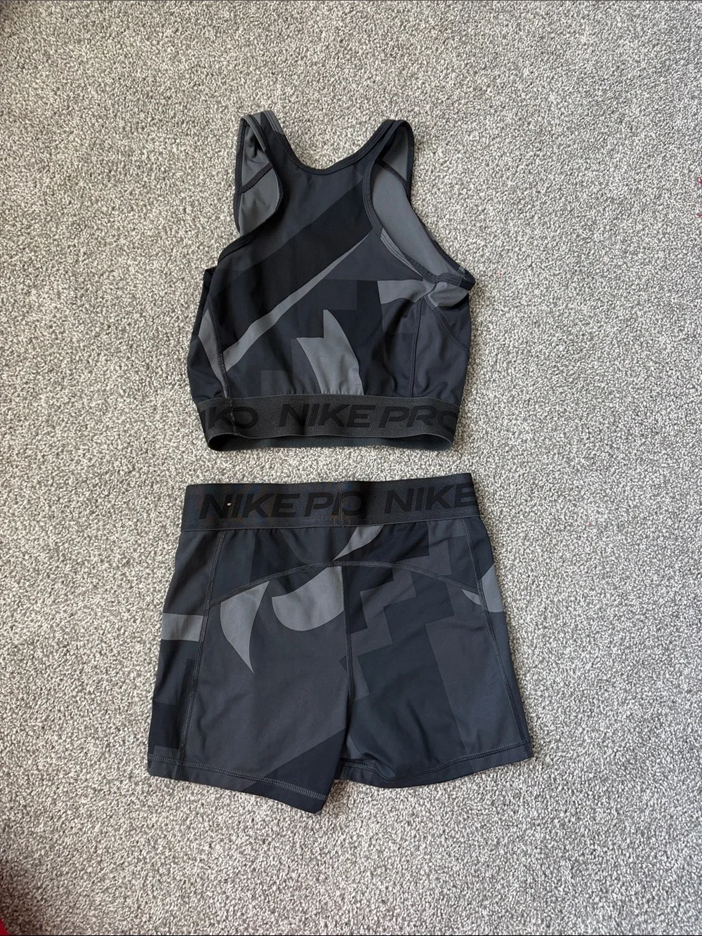 Nike Black & Gray nike ProCrop Top and Shorts with orange Swoosh - Picture 3 of 3